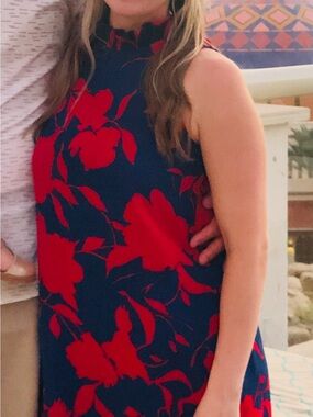 Gibson Navy Dress with Red Floral Print